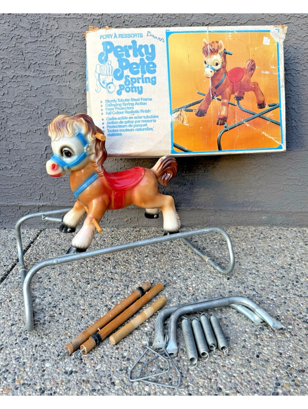 Vtg Perky Pete Spring Pony Bouncing Rocking Toy Horse Coils Stirrups 60s 70s
